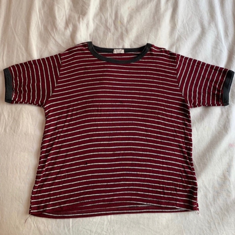 Maroon Stripped Ringer Tee☎️